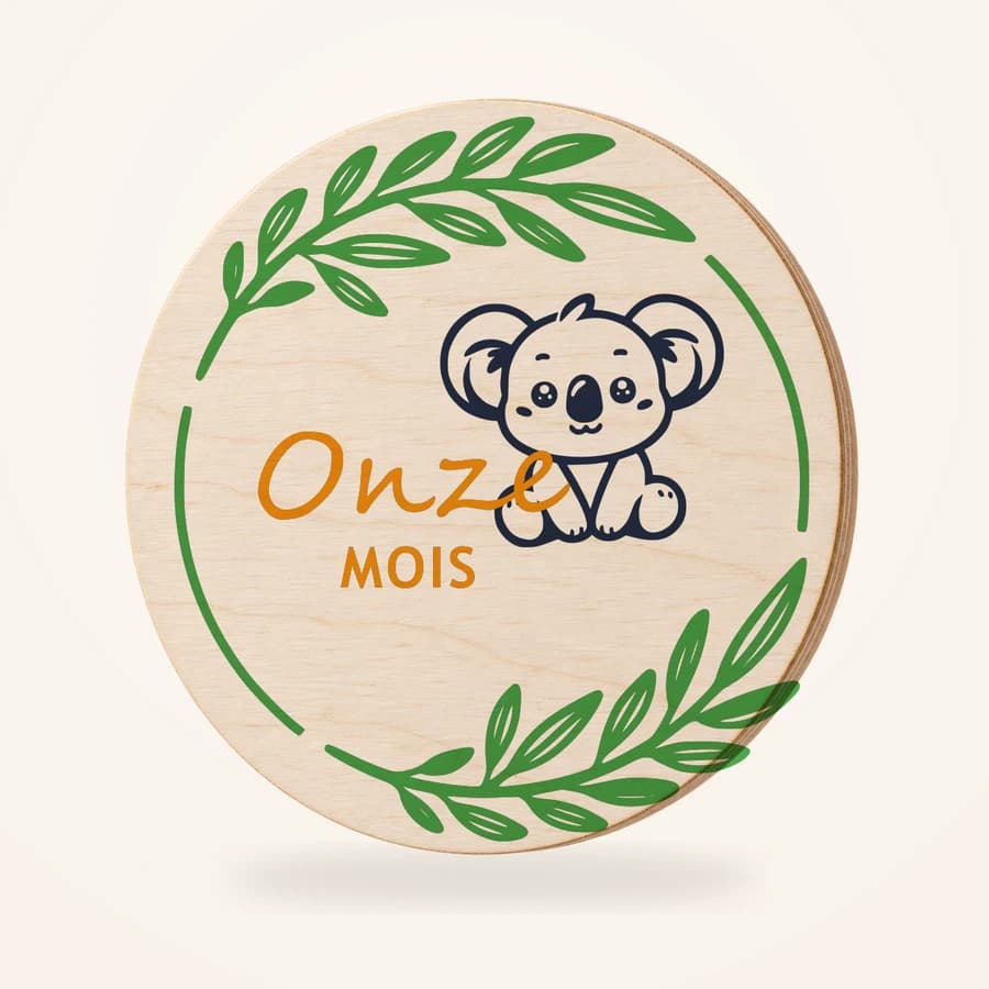 Onze MOIS, disque en bois avec illustration Koala