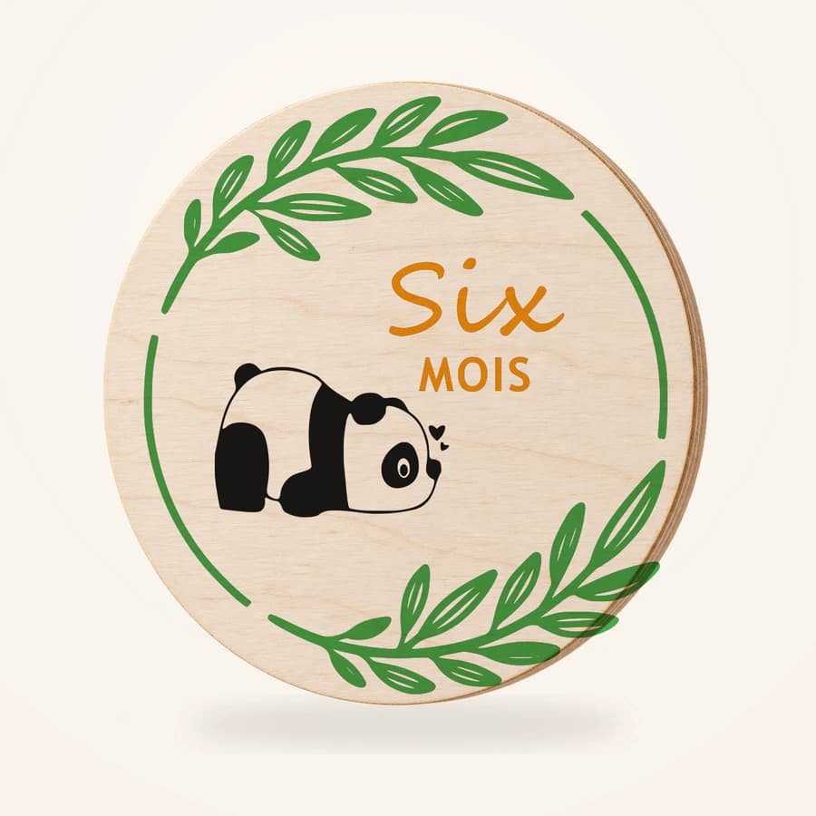 Six MOIS, disque en bois avec illustration Panda