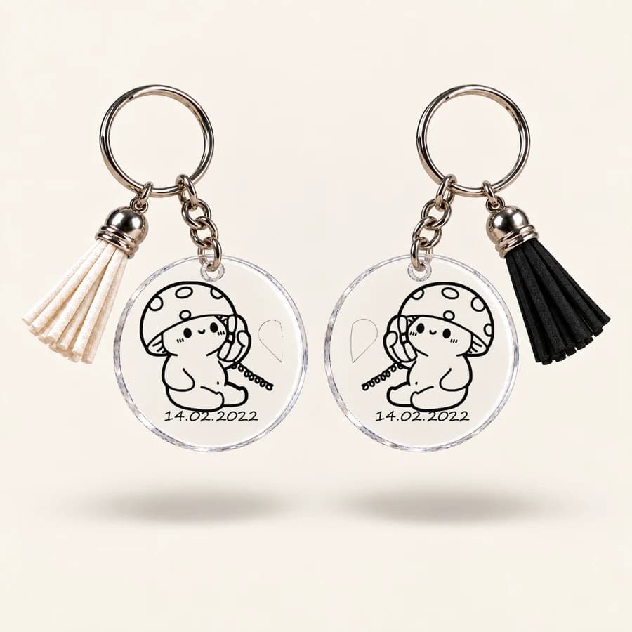 Porte-clés Couple — lot de 2 — modèle Champignons cœur