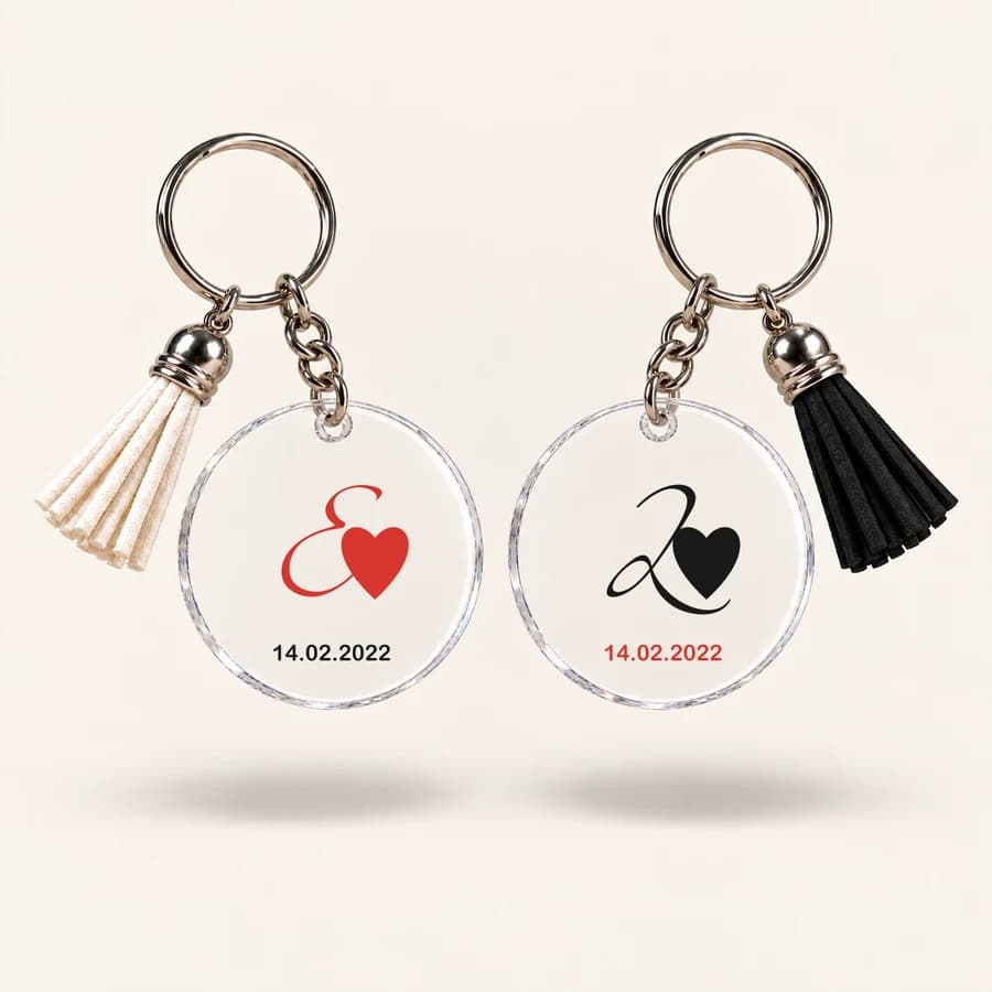 Porte-clés Couple — lot de 2 — modèle Initiales cœur