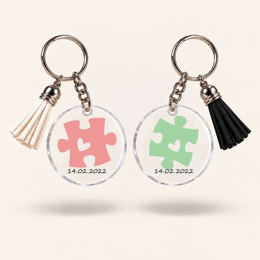 Porte-clés Couple — lot de 2 — modèle Puzzle cœur