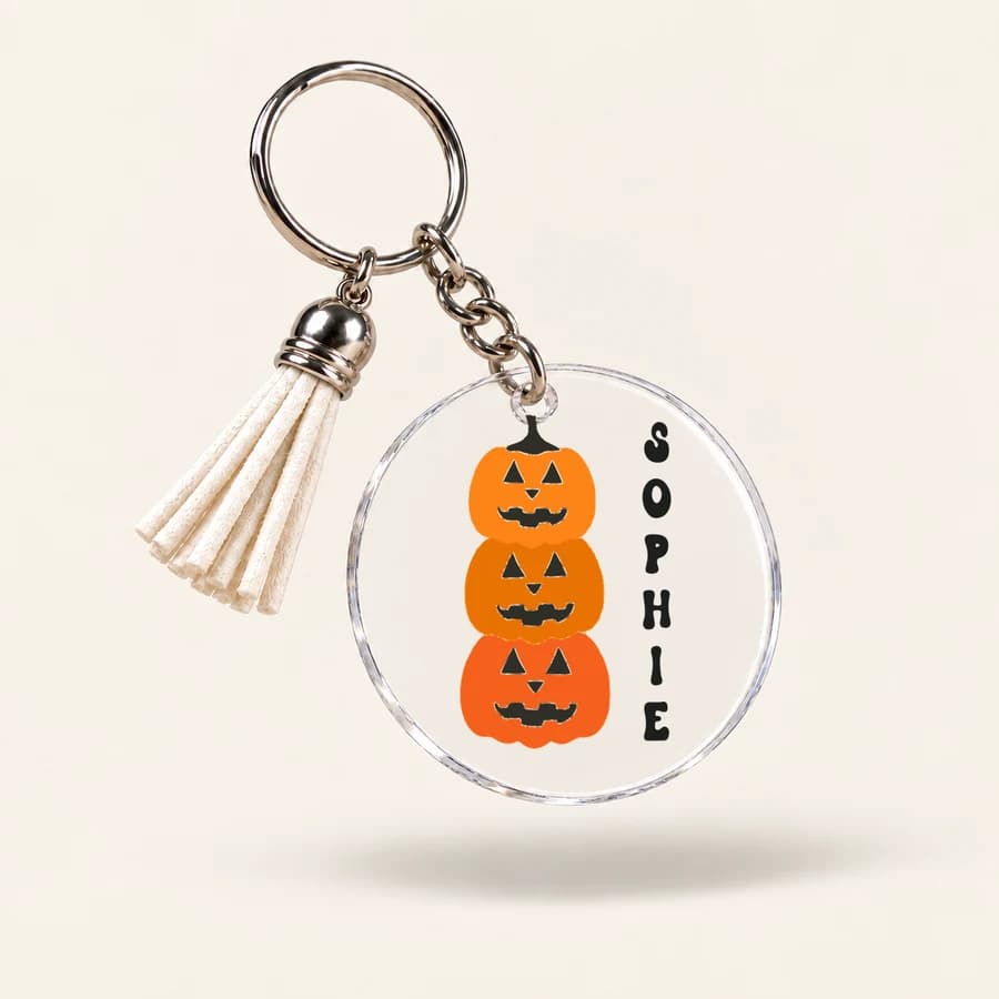 Halloween-Schlüsselanhänger – Modell Drei Kürbisse + Vorname