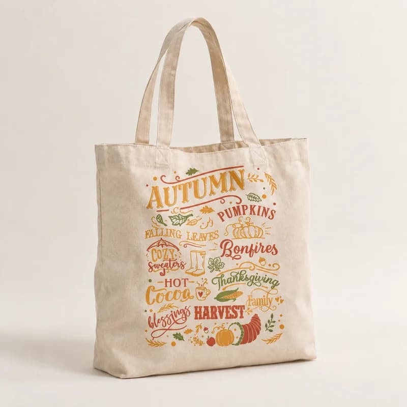 Tote bag « Mots d'automne » — photographie réaliste du produit personnalisé