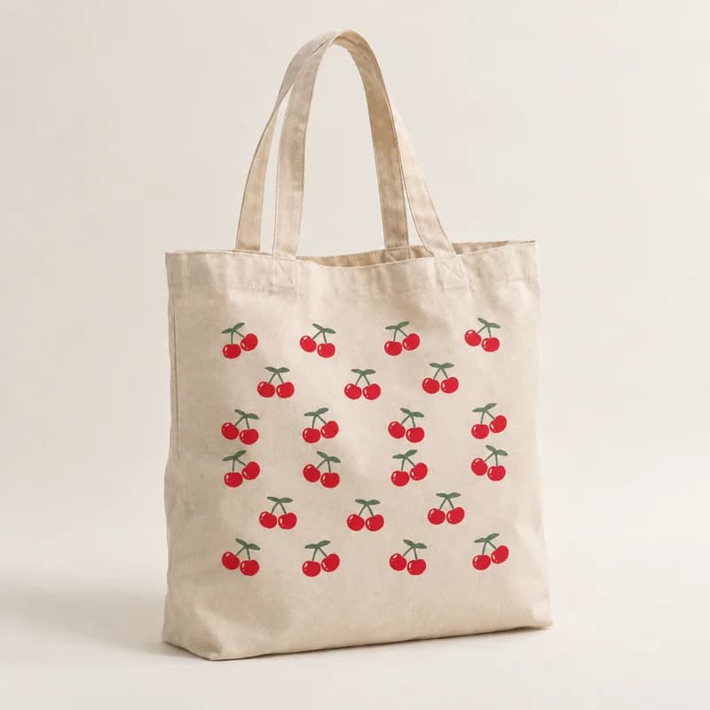 Tote bag « Pluie de cerises » — photographie réaliste du produit personnalisé