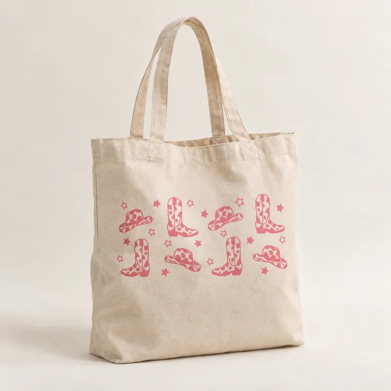 Tote bag « Bottes de cow-girl » — photographie réaliste du produit personnalisé