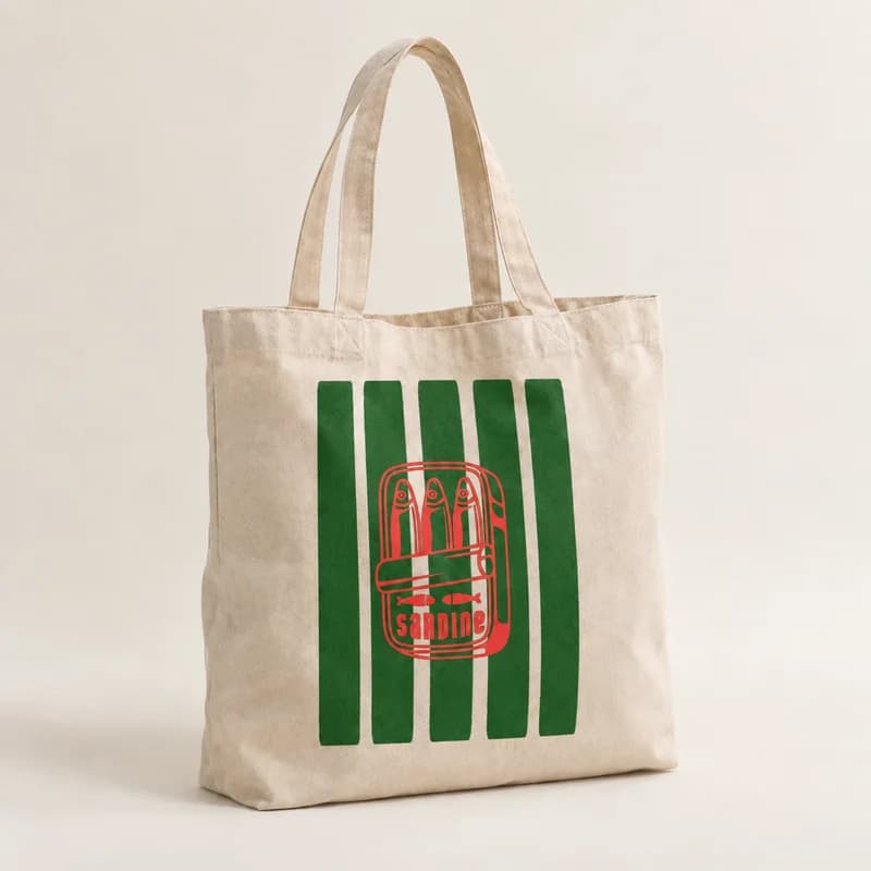 Tote bag « Boîte de sardines » — photographie réaliste du produit personnalisé