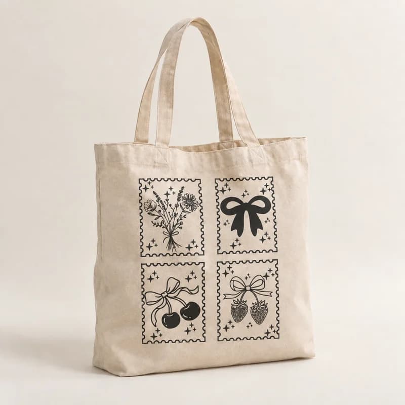 Tote bag « Planche de timbres » — photographie réaliste du produit personnalisé