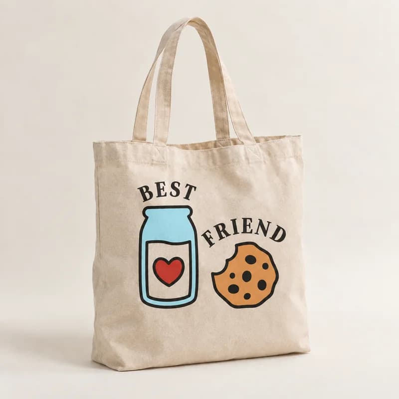 Tote bag « Lait & cookie » — photographie réaliste du produit personnalisé