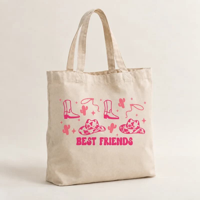 Tote bag « Best Friends en santiags » — photographie réaliste du produit personnalisé