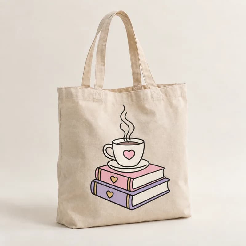 Tote bag « Café entre deux chapitres » — photographie réaliste du produit personnalisé