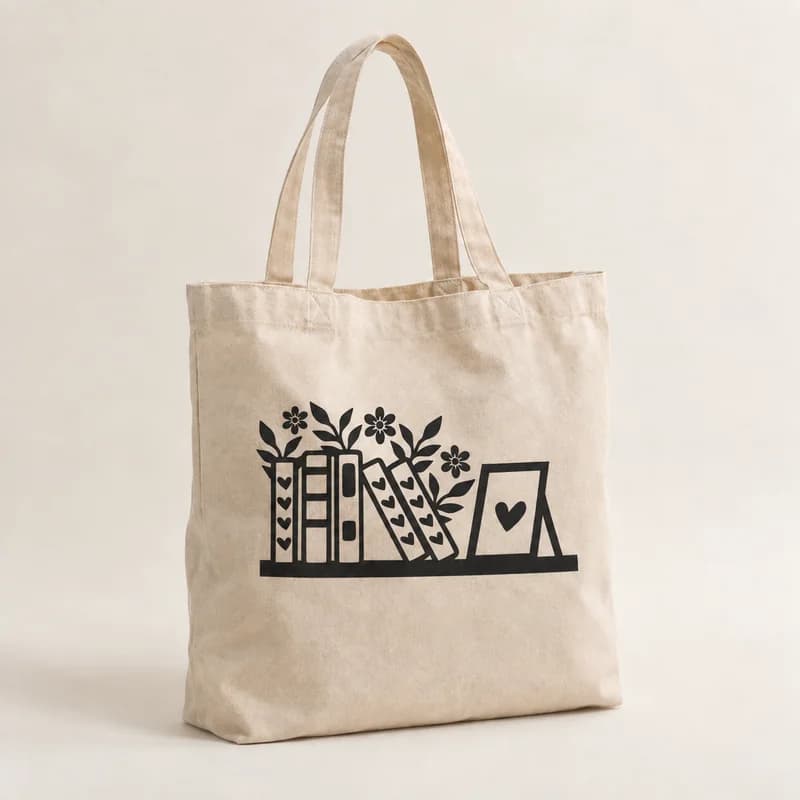 Tote bag « Étagère bien remplie » — photographie réaliste du produit personnalisé