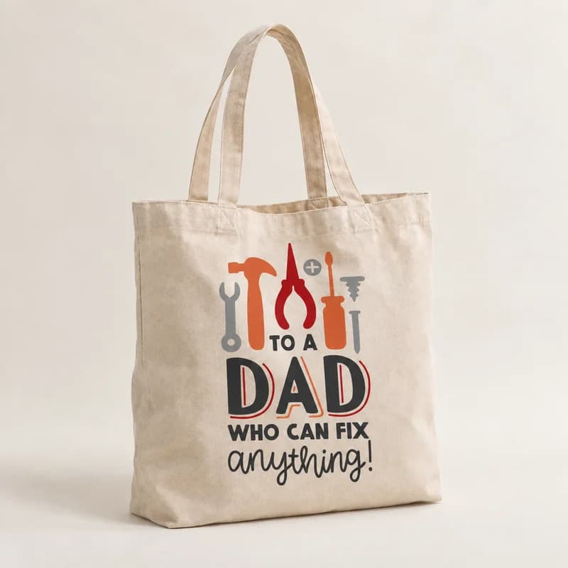 Tote bag « Papa répare tout » — photographie réaliste du produit personnalisé