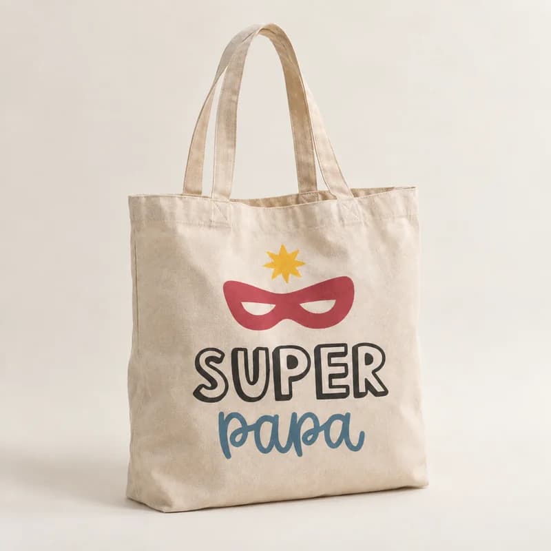 Tote bag « Super Papa masqué » — photographie réaliste du produit personnalisé