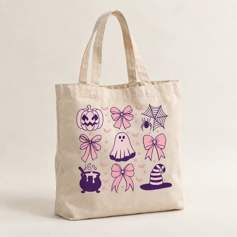 Tote bag « Halloween en rose » — photographie réaliste du produit personnalisé