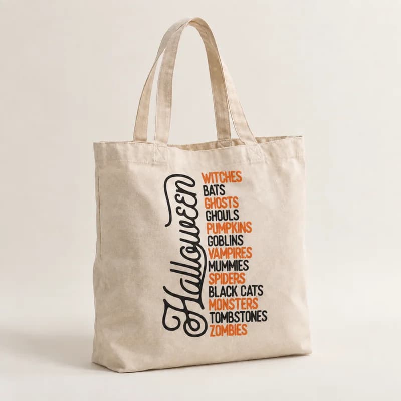 Tote bag « Vocabulaire d'Halloween » — photographie réaliste du produit personnalisé