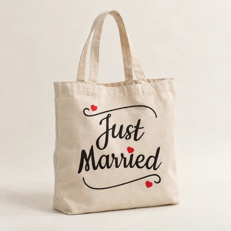 Tote bag « Just Married » — modèle Cœurs rouges