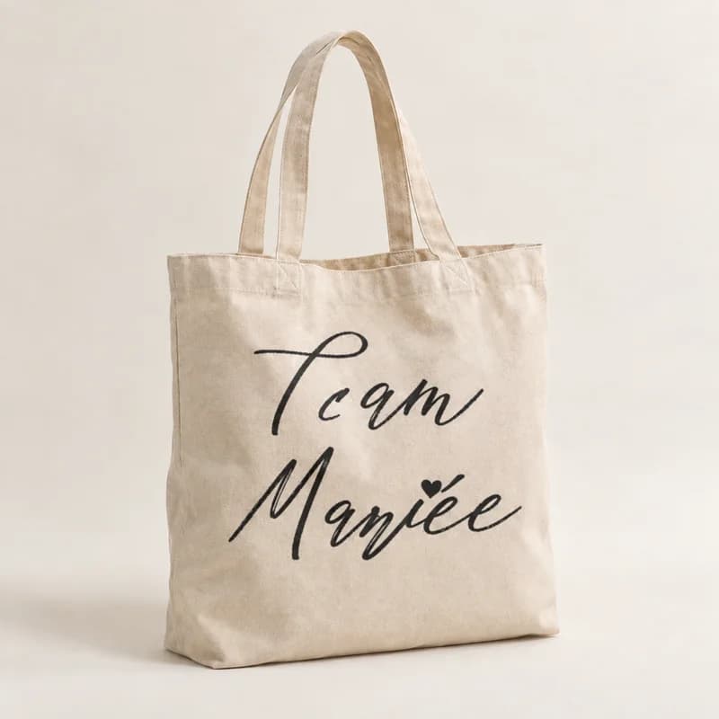 Tote bag « Team Mariée » — photographie réaliste du produit personnalisé