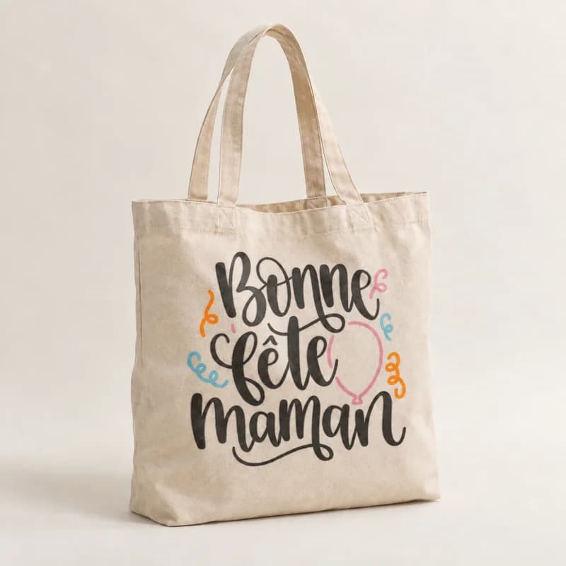 Tote bag « Bonne fête Maman » — photographie réaliste du produit personnalisé