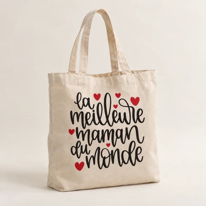 Tote bag « La meilleure maman du monde » — photographie réaliste du produit personnalisé