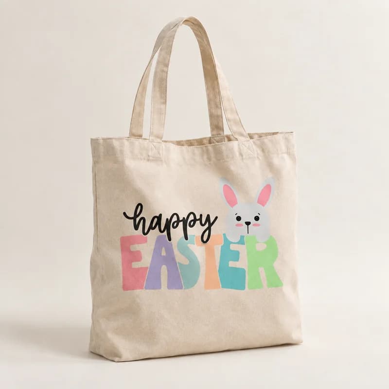 Tote bag « Happy Easter » — photographie réaliste du produit personnalisé