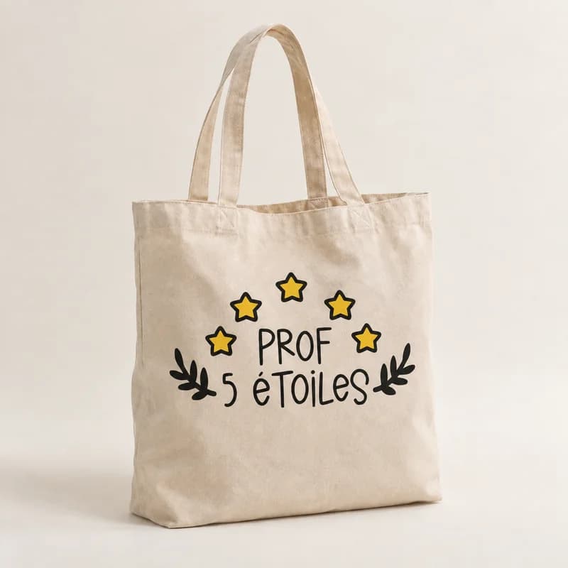 Tote bag « Prof 5 étoiles » — photographie réaliste du produit personnalisé