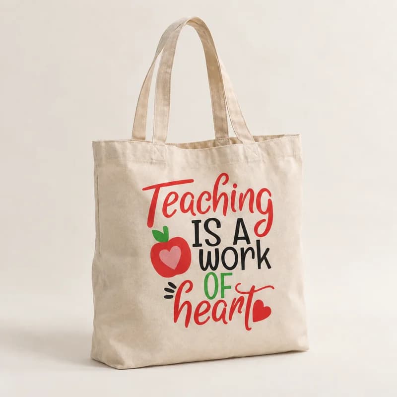 Tote bag « Enseigner avec le cœur » — photographie réaliste du produit personnalisé