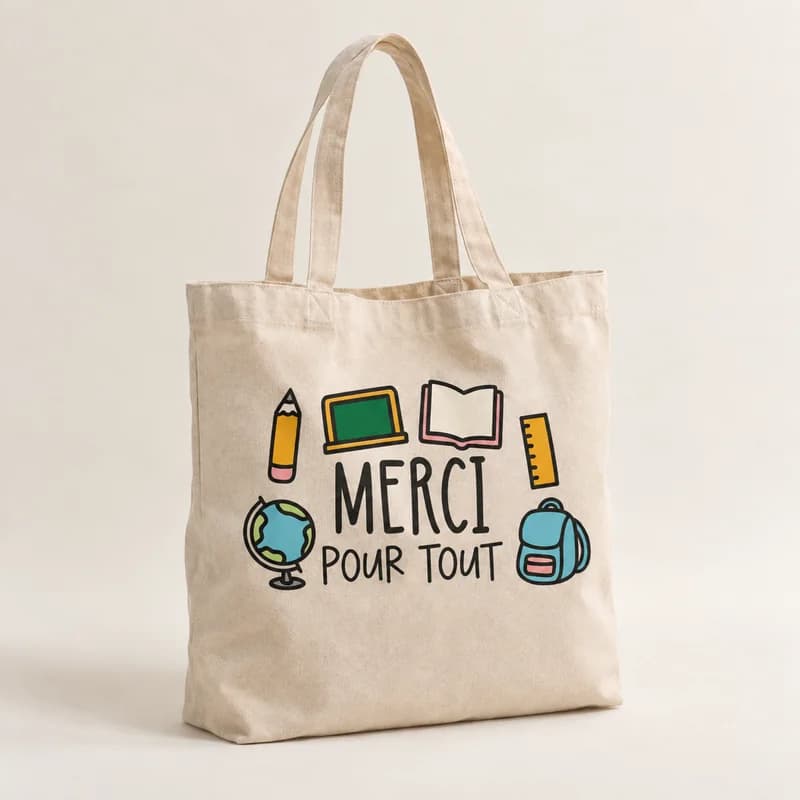 Tote bag « Merci pour tout » — photographie réaliste du produit personnalisé