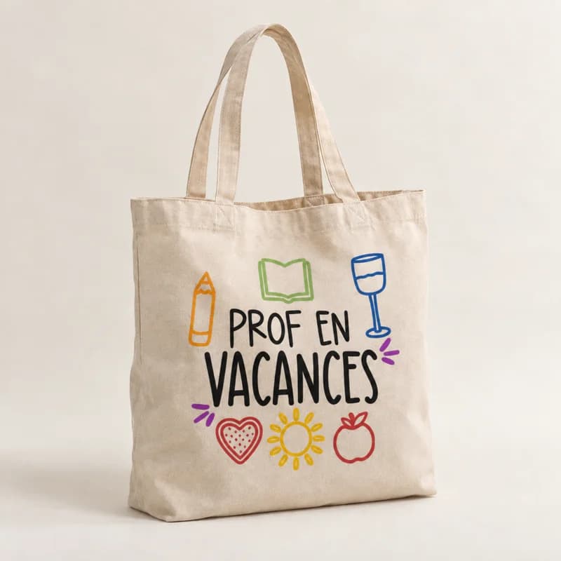 Tote bag « Prof en vacances » — photographie réaliste du produit personnalisé