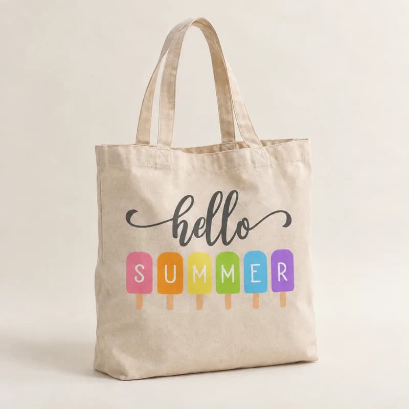 Tote bag « Hello Summer » — photographie réaliste du produit personnalisé