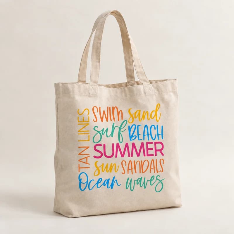 Tote bag « Mots d'été » — photographie réaliste du produit personnalisé