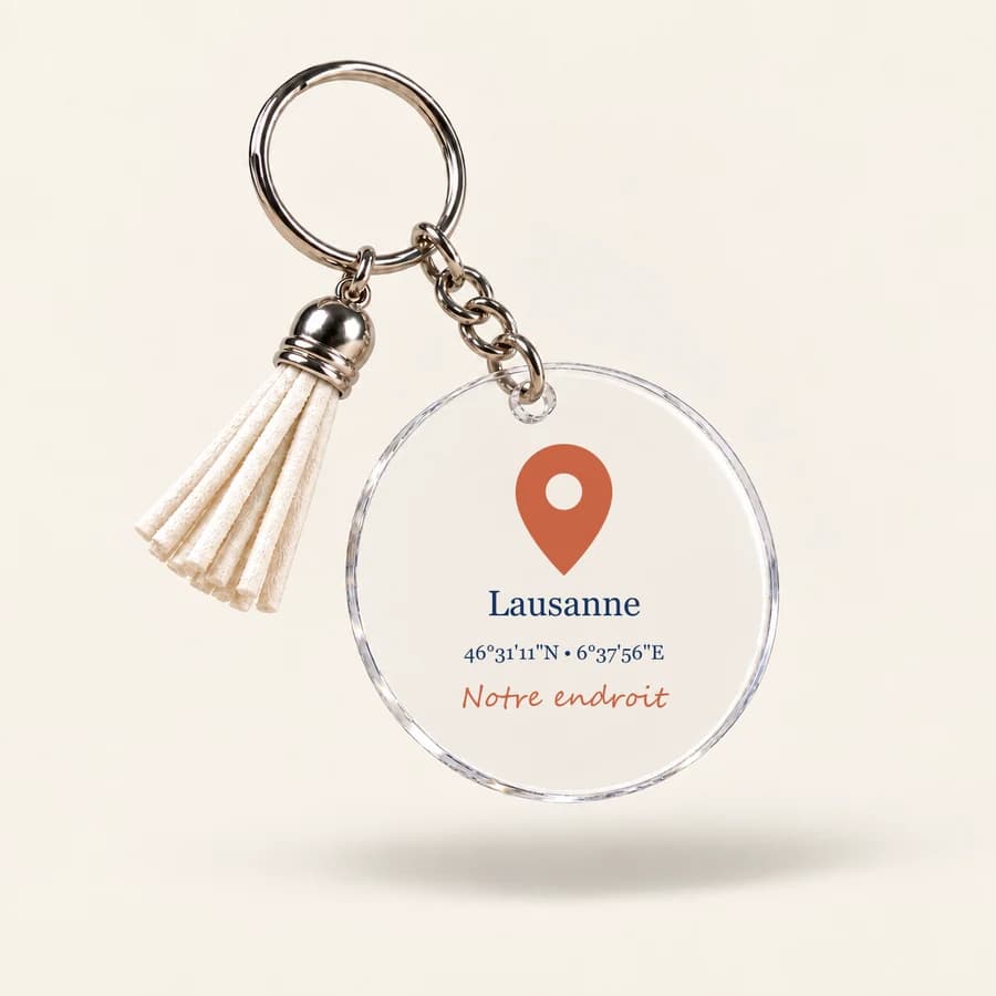 Porte-clés coordonnées GPS — photographie réaliste du produit personnalisé